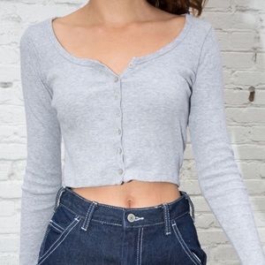 Brandy Melville grey long sleeve button up shirt